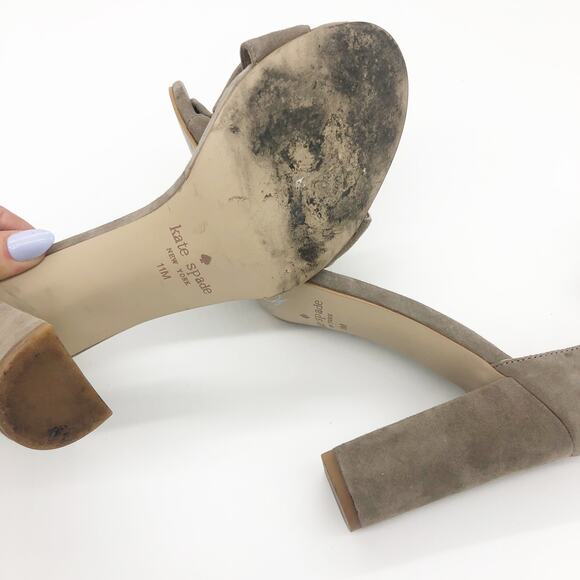 Kate Spade Paulette Bow Heels Size 11 Suede Block Tan Girly Ankle Strap - Picture 8 of 10